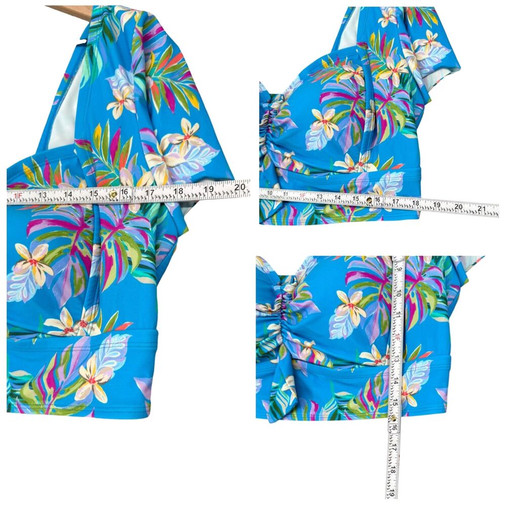 Torrid Wireless Swim Top 3X Blue Tropical Flutter Sleeve Floral Bikini Padded - Picture 7 of 10